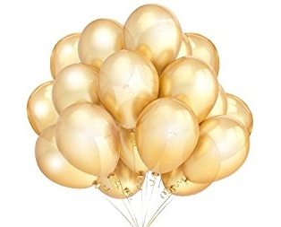 Bunch of 2 dozen mattellic Gold helium-filled latex balloons on a white background