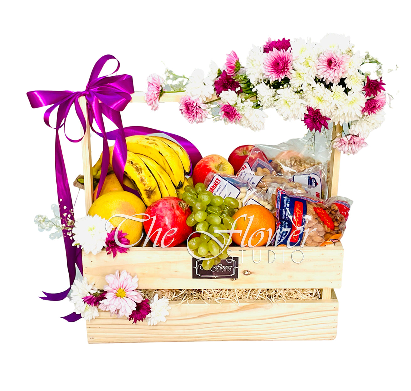 Fresh Fruit and Dry Fruit in a Floral Crate
