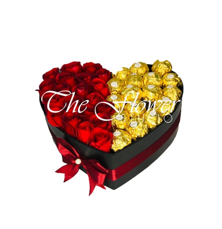 Beloved Heart Shaped Box Of Roses And Ferero Rochers 4175